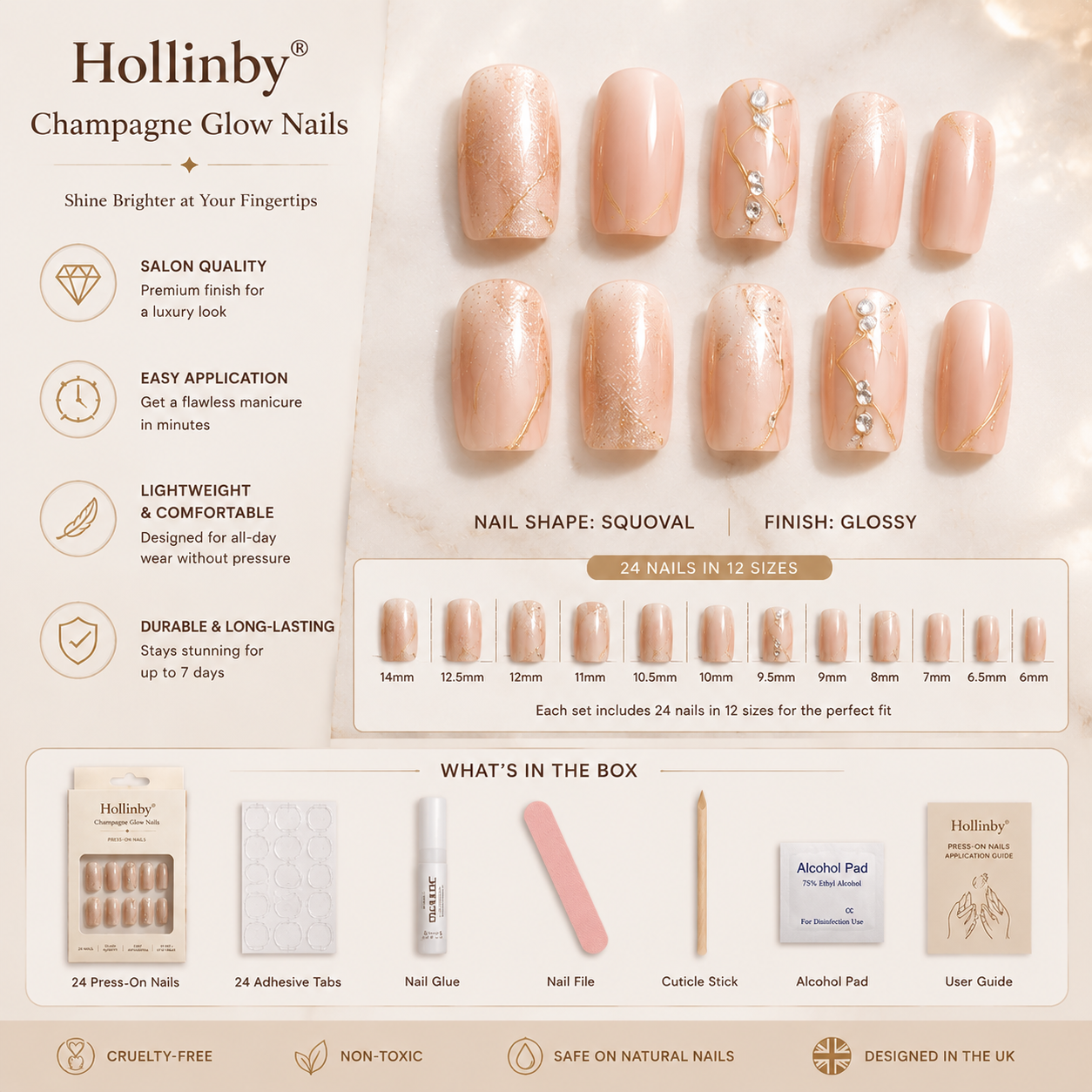 Hollinby® Champagne Glow Nails