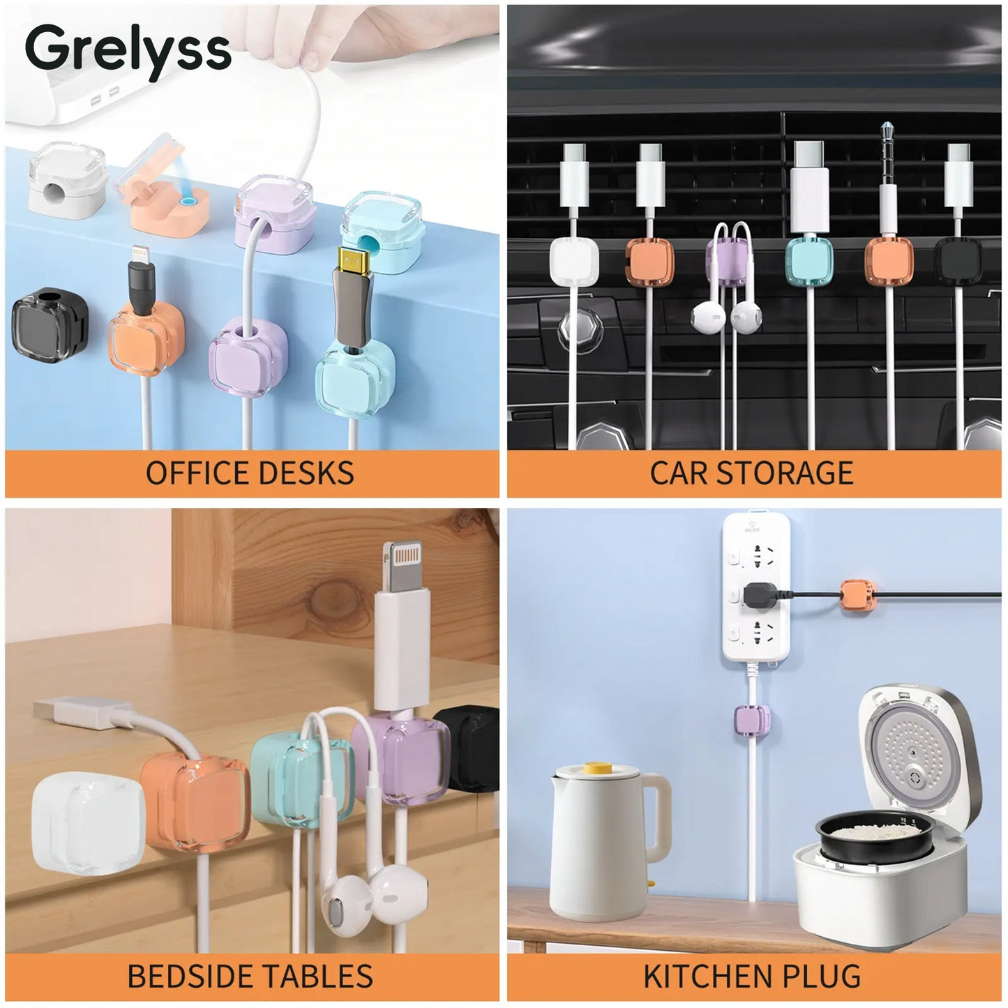Magnetic Cord Organizer Holder, 6 Pack Wall Mounted Cable Clips, Desktop Cable Organizer Storage Management Clip, Home Organizer for Office Desk