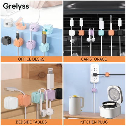 Magnetic Cord Organizer Holder, 6 Pack Wall Mounted Cable Clips, Desktop Cable Organizer Storage Management Clip, Home Organizer for Office Desk