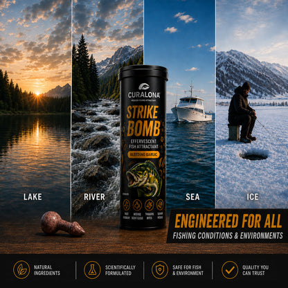 🔥Last Day 75% OFF🔥 |✅Curalona® Strike Bombs — New Freshwater & Saltwater Fizzing Bait Booster with Scent & Color-Cloud Action