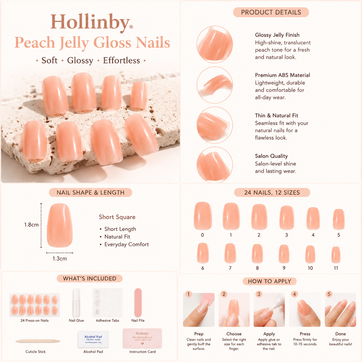 Hollinby® Peach Jelly Gloss Nails