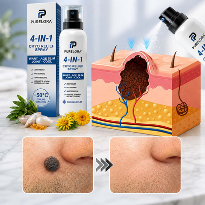 🛡️【Trusted Wellness Formula】PURELORA® 4-in-1 Body Spray — Joint Relief · Fat Burn · Wart Remover · Instant Cooling Mist | Menthol + Salicylic Acid + Caffeine + Tea Tree + Berberine