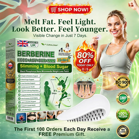 Official Brand Badge Store | Curalona® Black Phosphorus Nanoneedle Slimming Patch — 12-in-1 Formula: Berberine + NMN + Apple Cider Vinegar | Promotes Fat Burning | Visible Results in Just 7 Days!