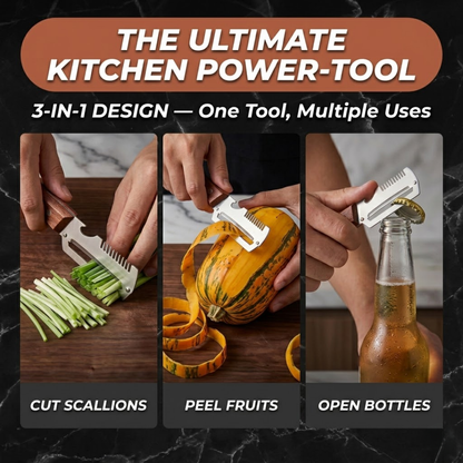 2-in-1 Stainless Steel Vegetable Peeler with Wooden Handle & Bottle Opener