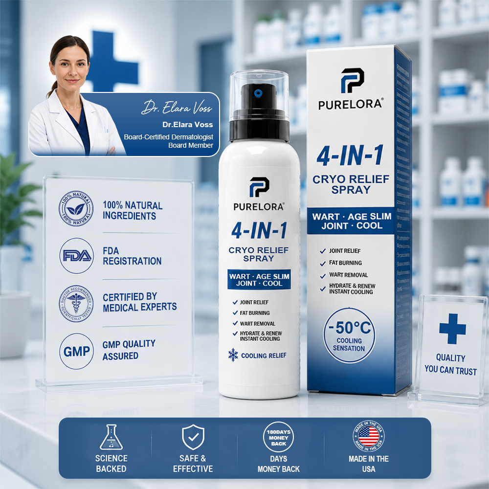 🛡️【Trusted Wellness Formula】PURELORA® 4-in-1 Body Spray — Joint Relief · Fat Burn · Wart Remover · Instant Cooling Mist | Menthol + Salicylic Acid + Caffeine + Tea Tree + Berberine