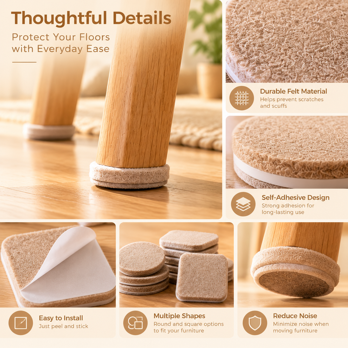 Hollinby Self-Adhesive Felt Chair Leg Pads