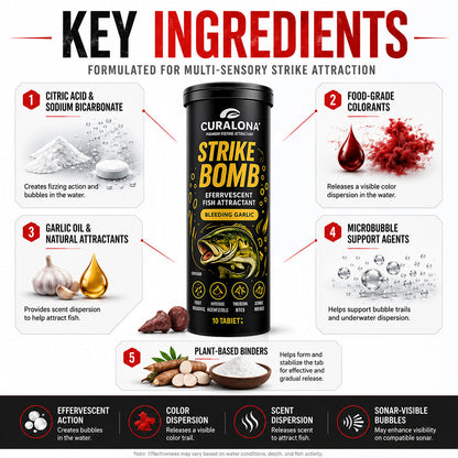🔥Last Day 75% OFF🔥 |✅Curalona® Strike Bombs — New Freshwater & Saltwater Fizzing Bait Booster with Scent & Color-Cloud Action