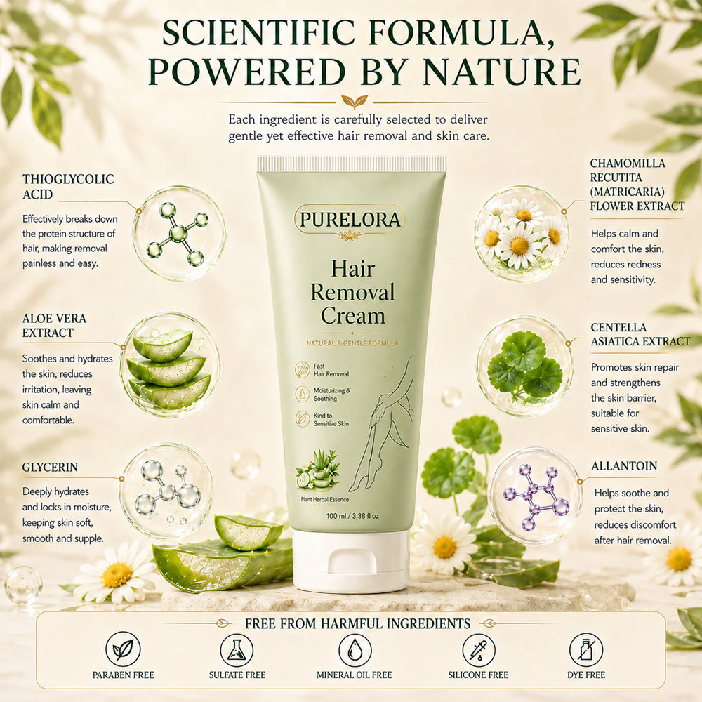 PURELORA® Painless Depilatory Cream – No Razor Bumps, No Harsh Odor