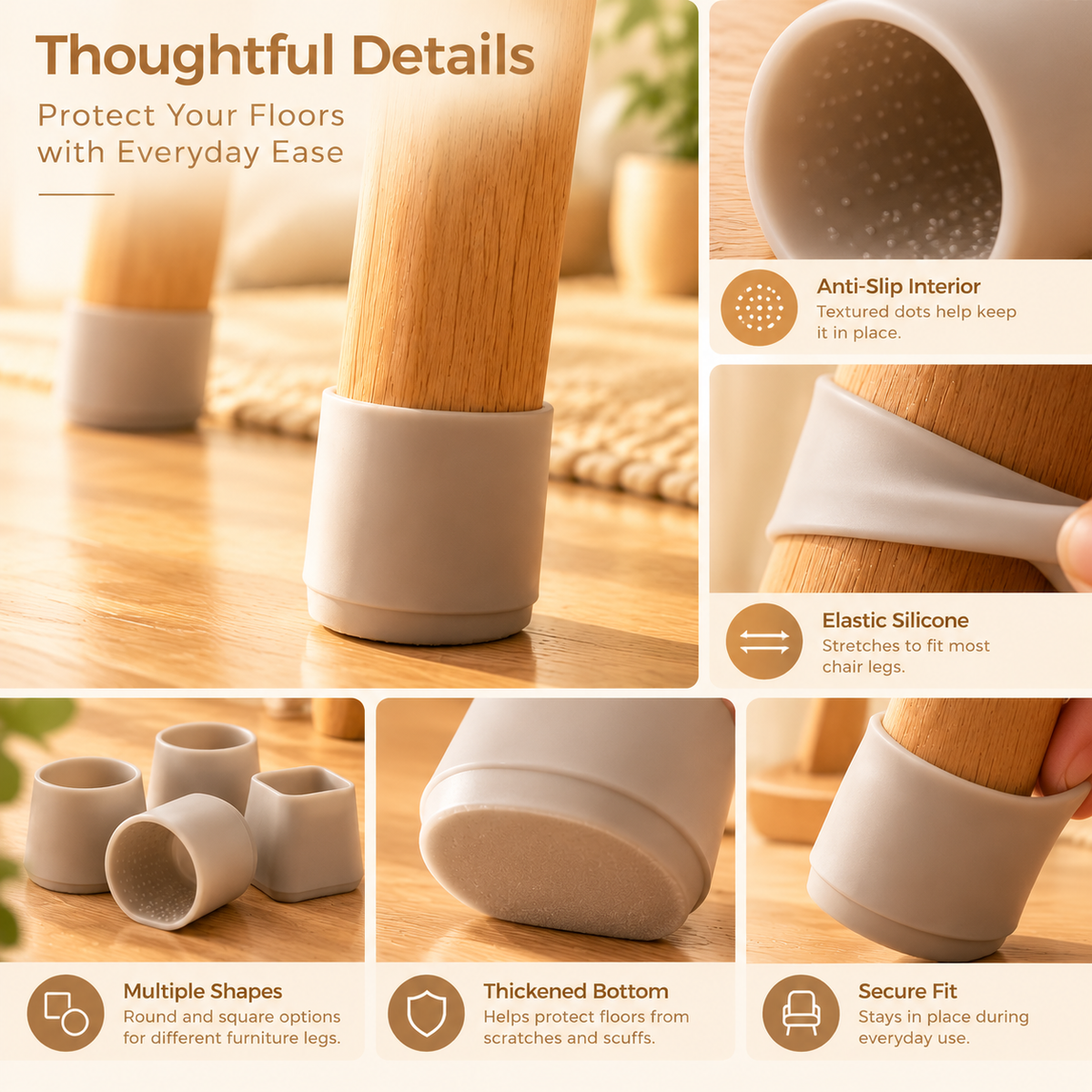 Hollinby Silicone Chair Leg Floor Protectors