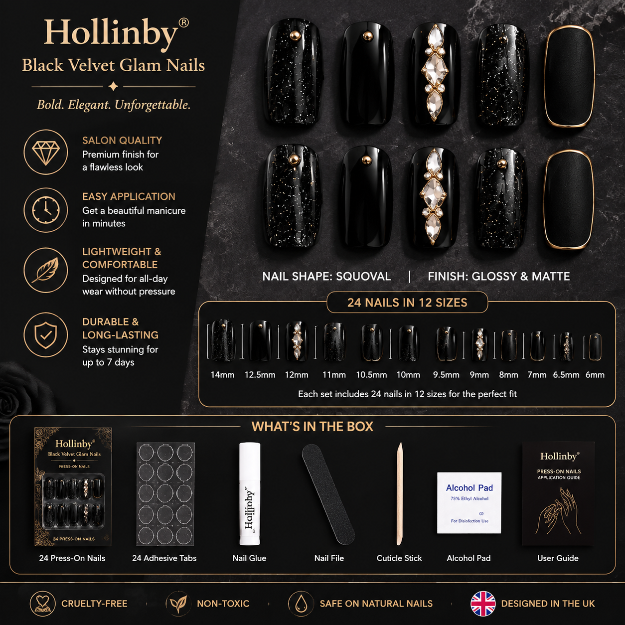 Hollinby® Black Velvet Glam Nails