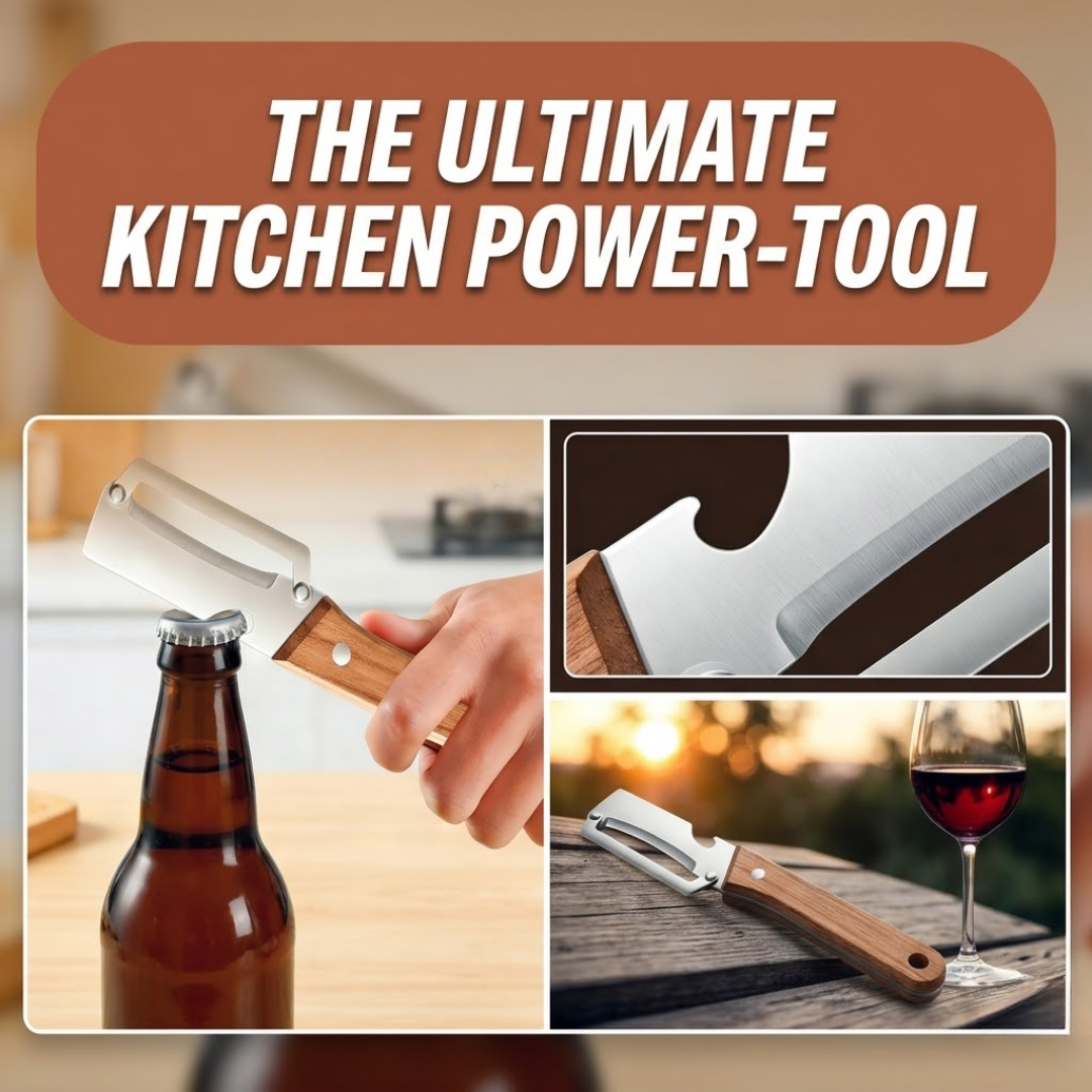 2-in-1 Stainless Steel Vegetable Peeler with Wooden Handle & Bottle Opener
