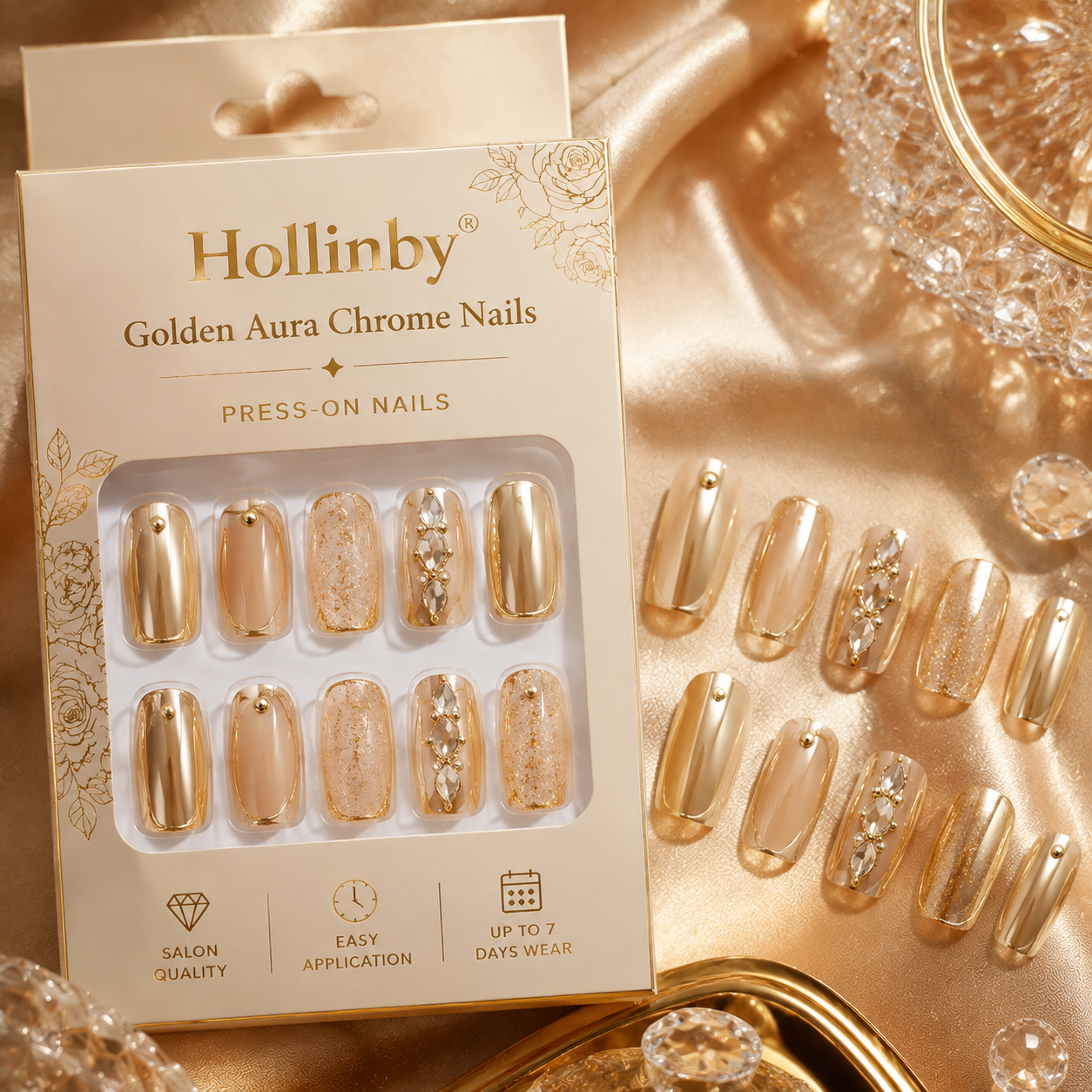Hollinby® Golden Aura Chrome Nails