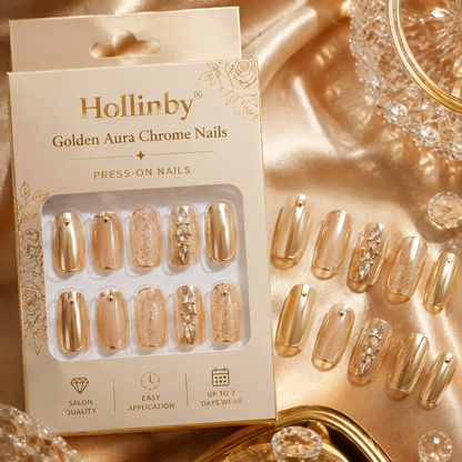 Hollinby® Golden Aura Chrome Nails