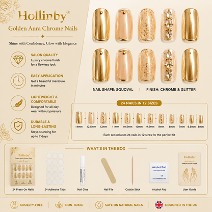 Hollinby® Golden Aura Chrome Nails