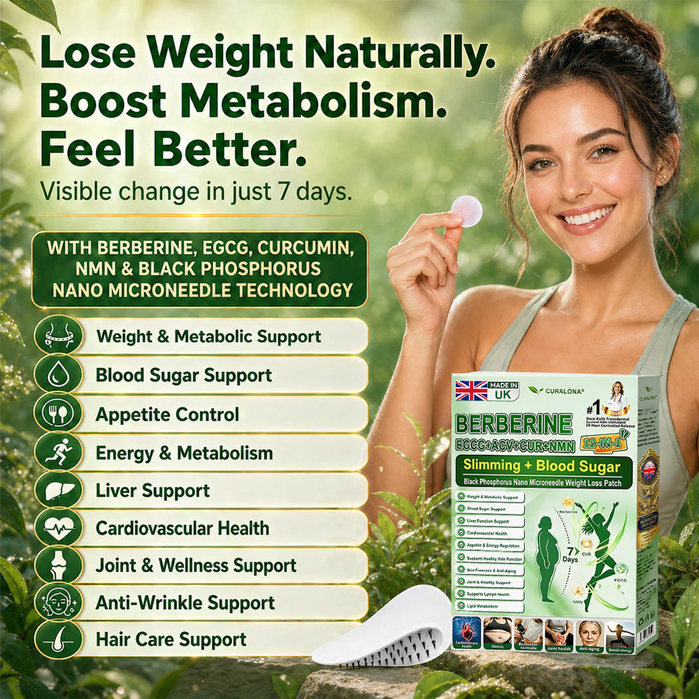 Official Brand Badge Store | Curalona® Black Phosphorus Nanoneedle Slimming Patch — 12-in-1 Formula: Berberine + NMN + Apple Cider Vinegar | Promotes Fat Burning | Visible Results in Just 7 Days!