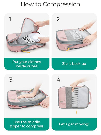 Gravelreign Compression Packing Cubes for Suitcases - 6 Set Travel Organizer Polyester Cubes for Luggage Organization SpringStatements