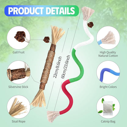 Mresio®🔥😻 Cat Toys Chew Rope & Silvervine Sticks for Bored Indoor Adult Cats