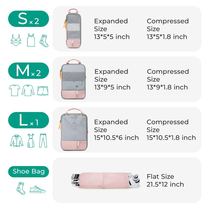 Gravelreign Compression Packing Cubes for Suitcases - 6 Set Travel Organizer Polyester Cubes for Luggage Organization SpringStatements